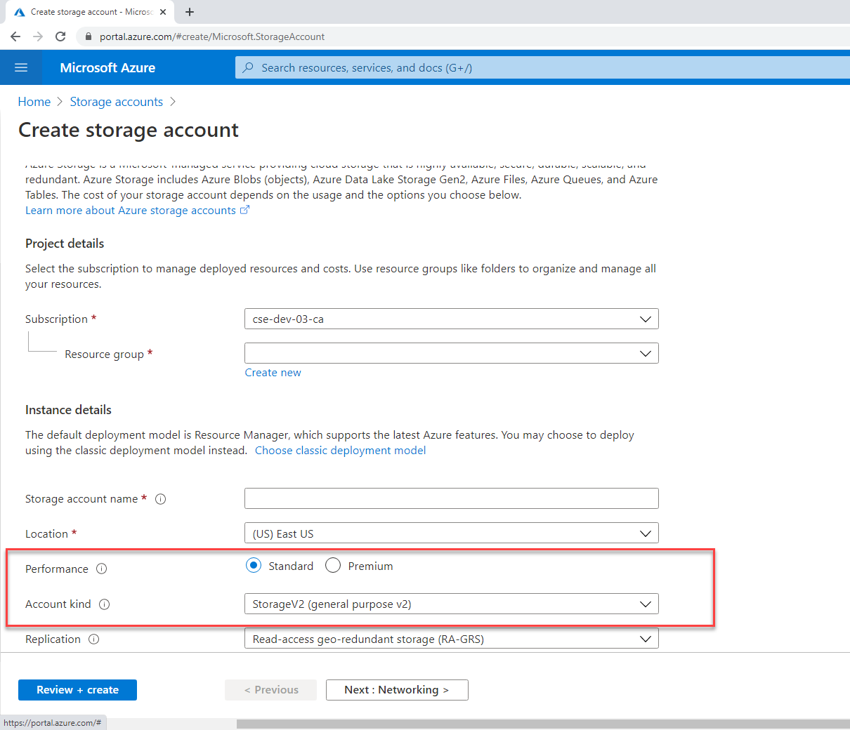 Create a storage account