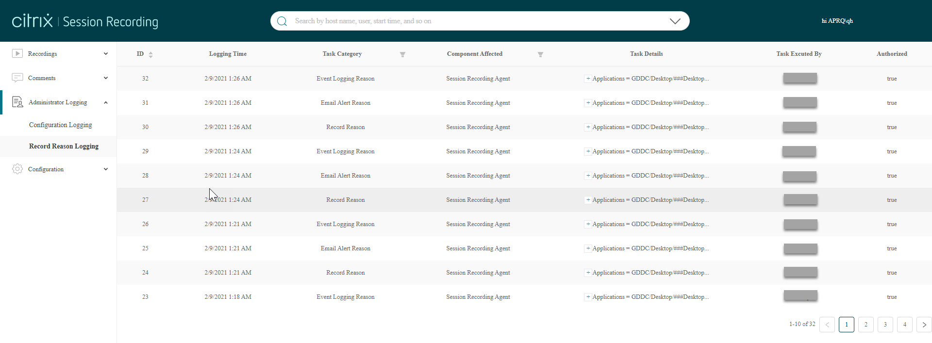 Recording reason logging