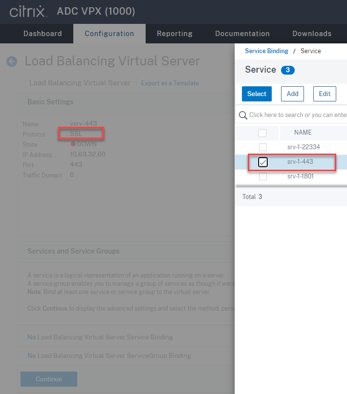 Bind to the load balancing service of the same port