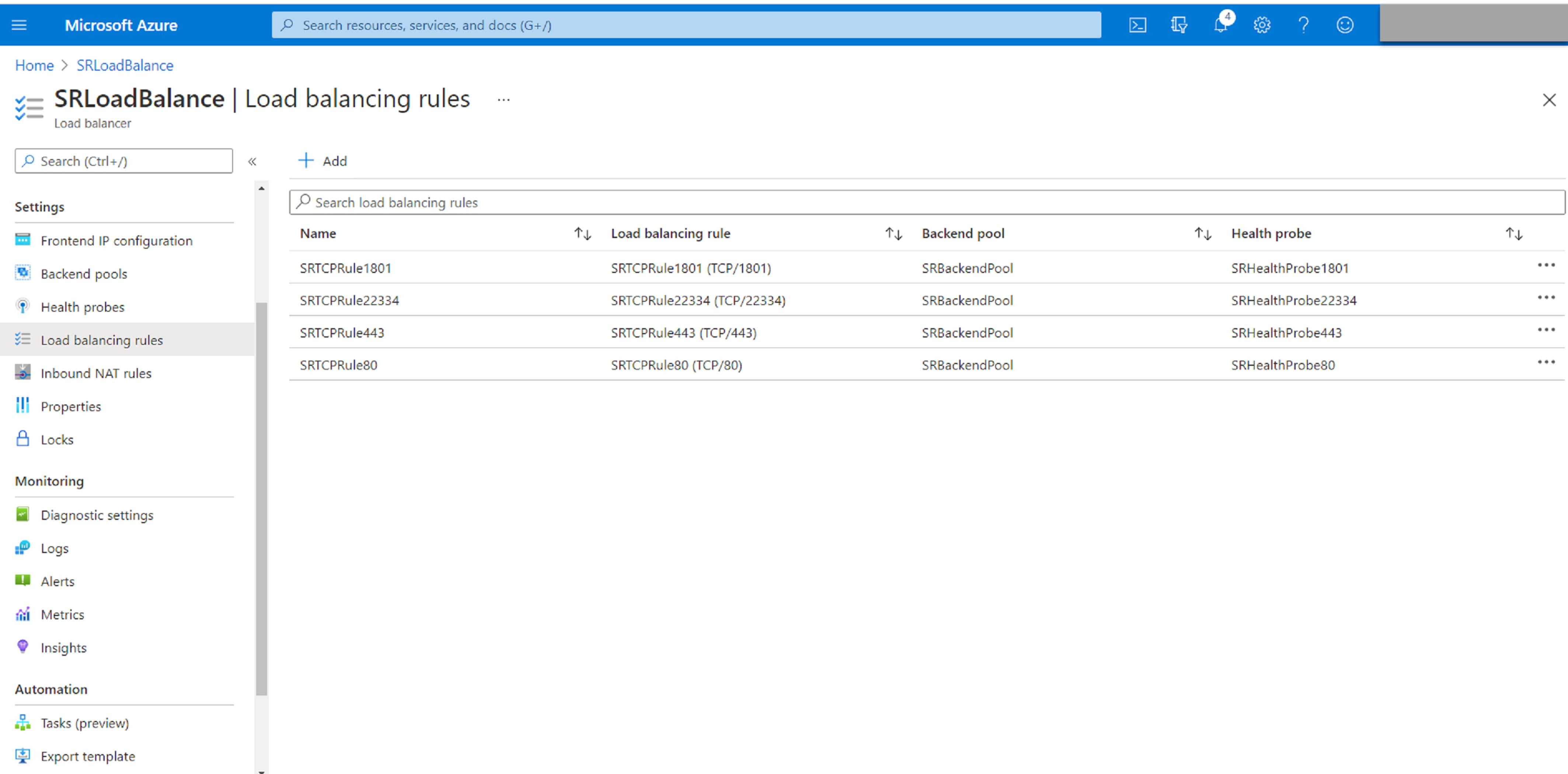 Load balancing rules on ports