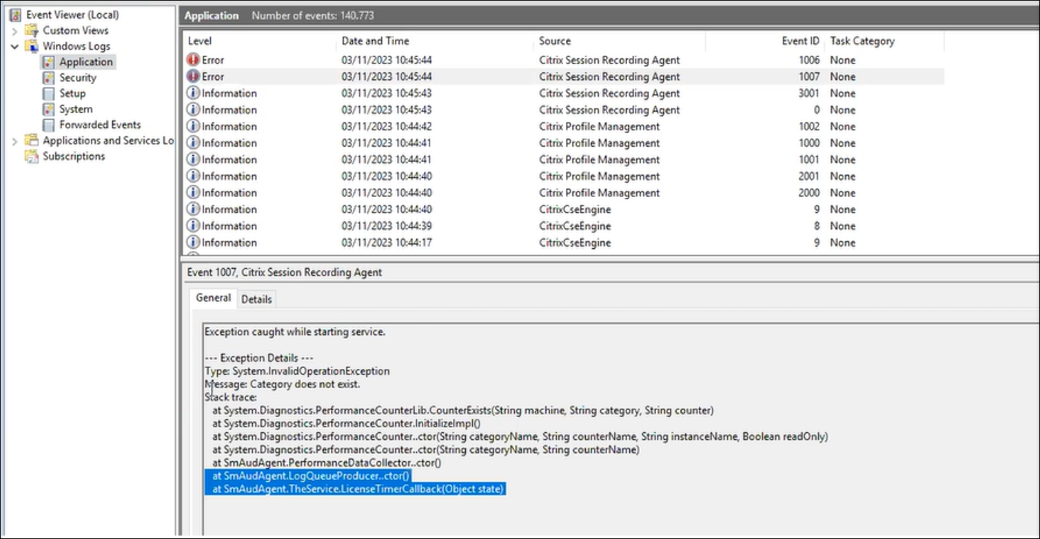 Errors about Windows performance counters