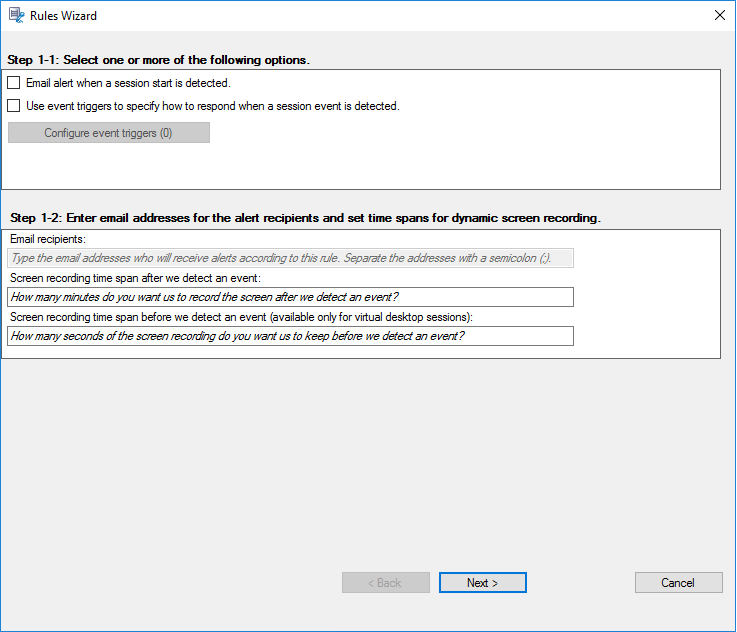 Select how to respond to session events