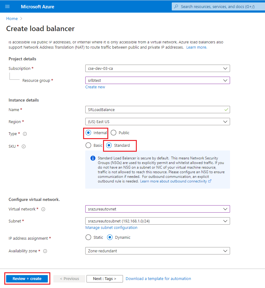 Create Azure Load Balancer