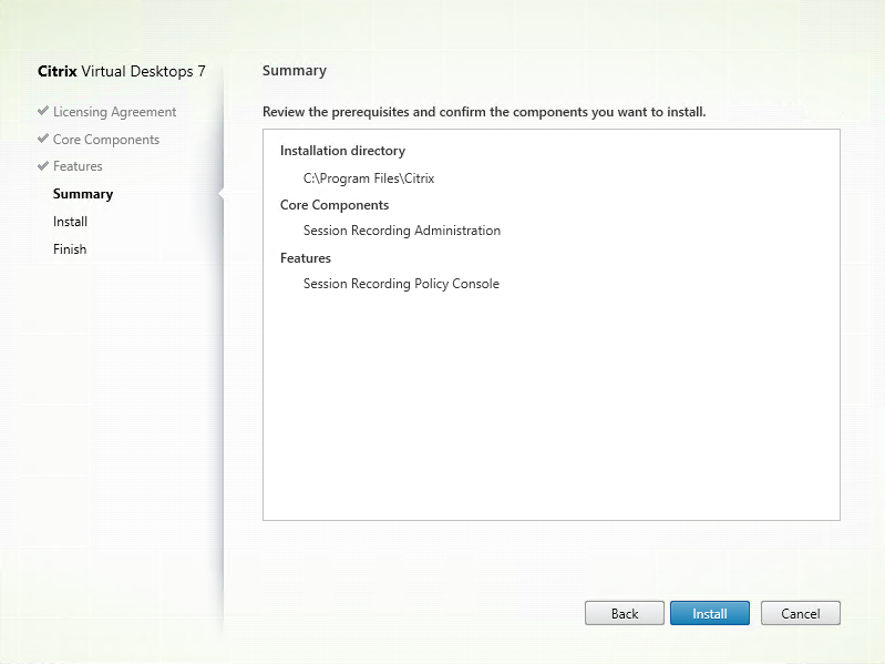 Policy console installation summary