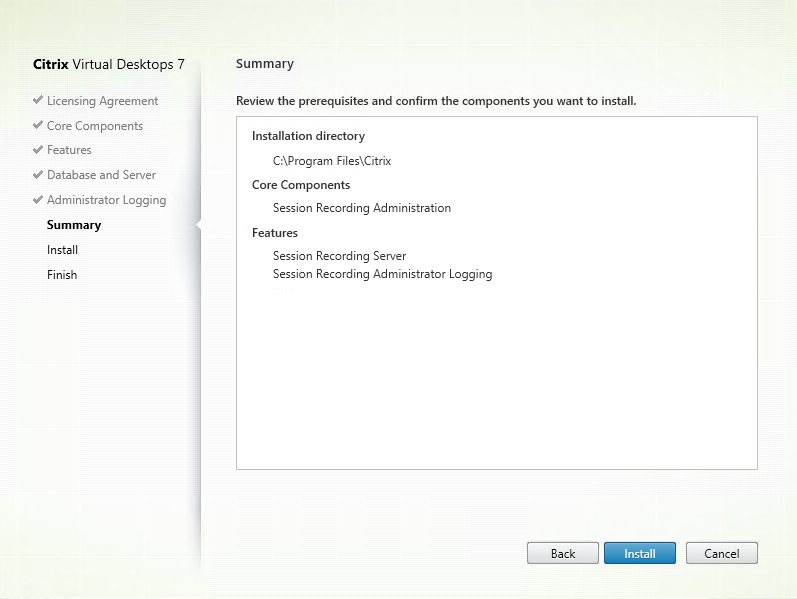 Administration installation summary