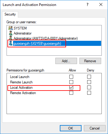 Ajout d'utilisateurs avec l'autorisation Activation locale