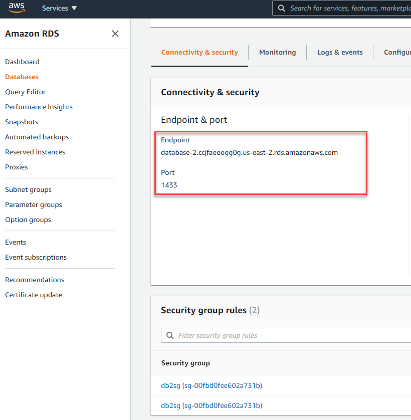 Composition d'instance AWS RDS