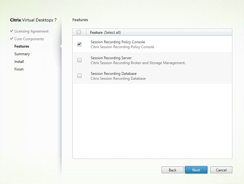 Select policy console to install