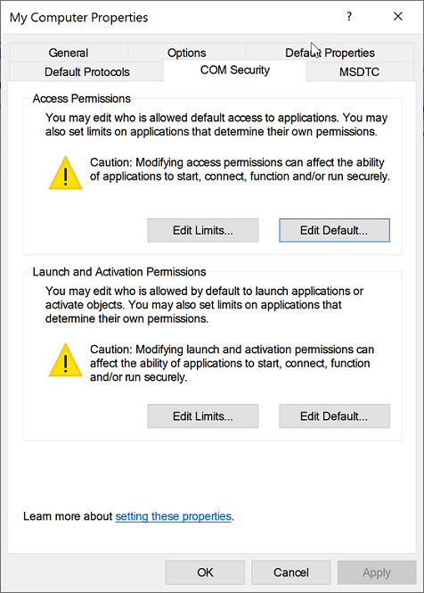 The COM Security tab