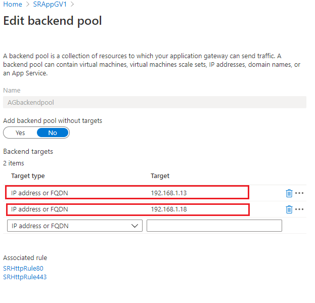 Pool principal de la passerelle d'application Azure Application Gateway