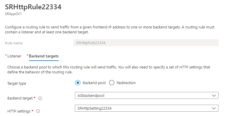 端口 22334 的请求路由规则 -“Backend targets”（后端目标）选项卡