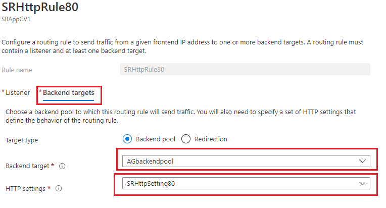 端口 80 的请求路由规则 -“Backend targets”（后端目标）选项卡