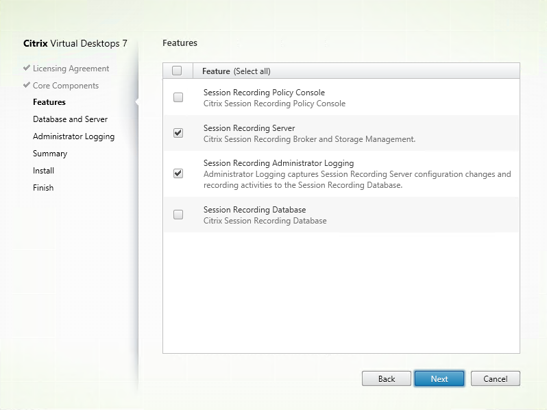 Select Session Recording server and administrator logging