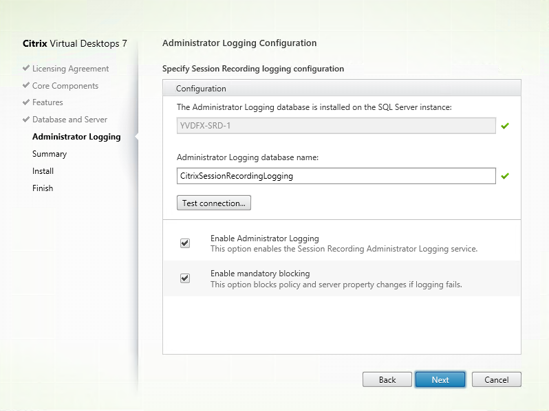 Administration logging configuration