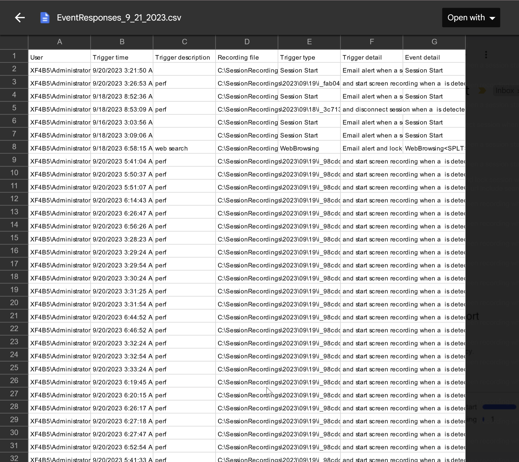 An example csv file