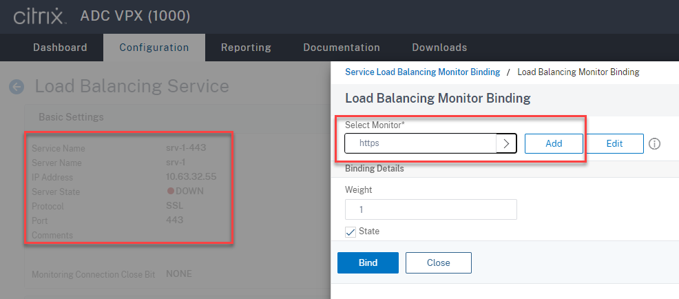 Enlazar el monitor del protocolo HTTPS al servicio de equilibrio de carga SSL del puerto 443