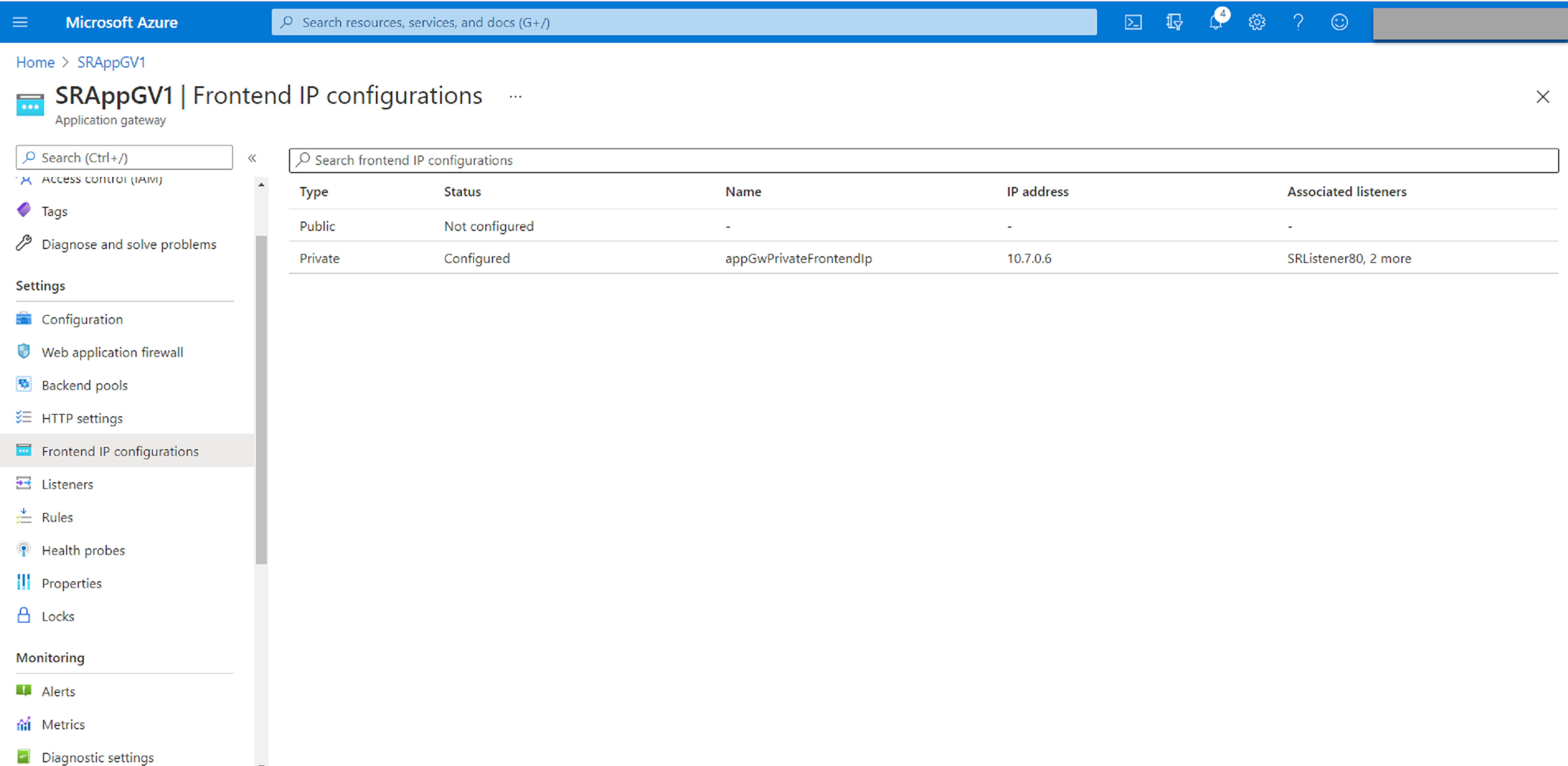 Configuraciones de direcciones IP de front-end