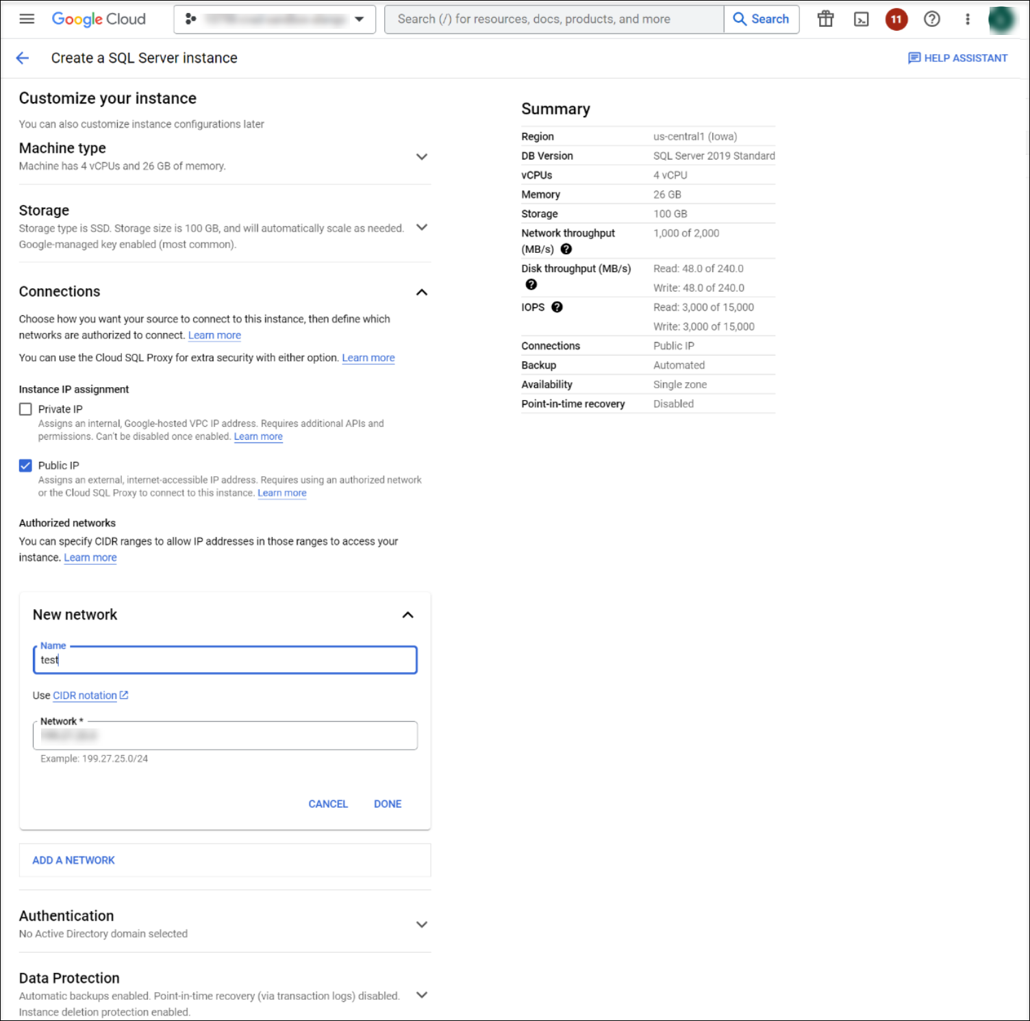 Assign a public IP address and network