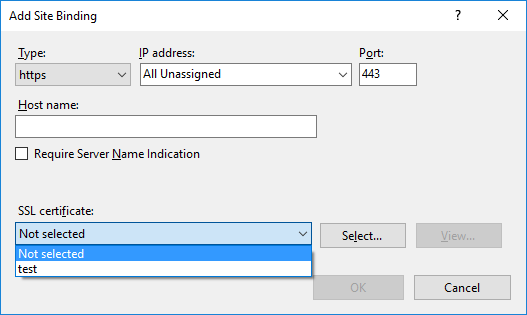 Sélectionner le certificat SSL