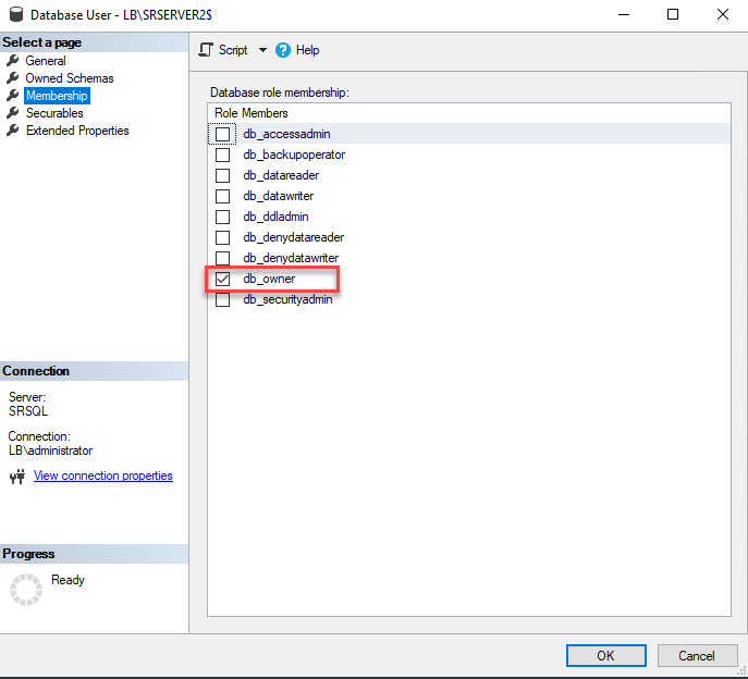 Asignar un permiso de base de datos