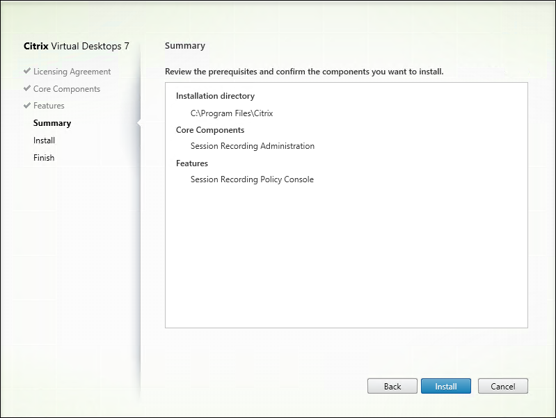 Policy console installation summary