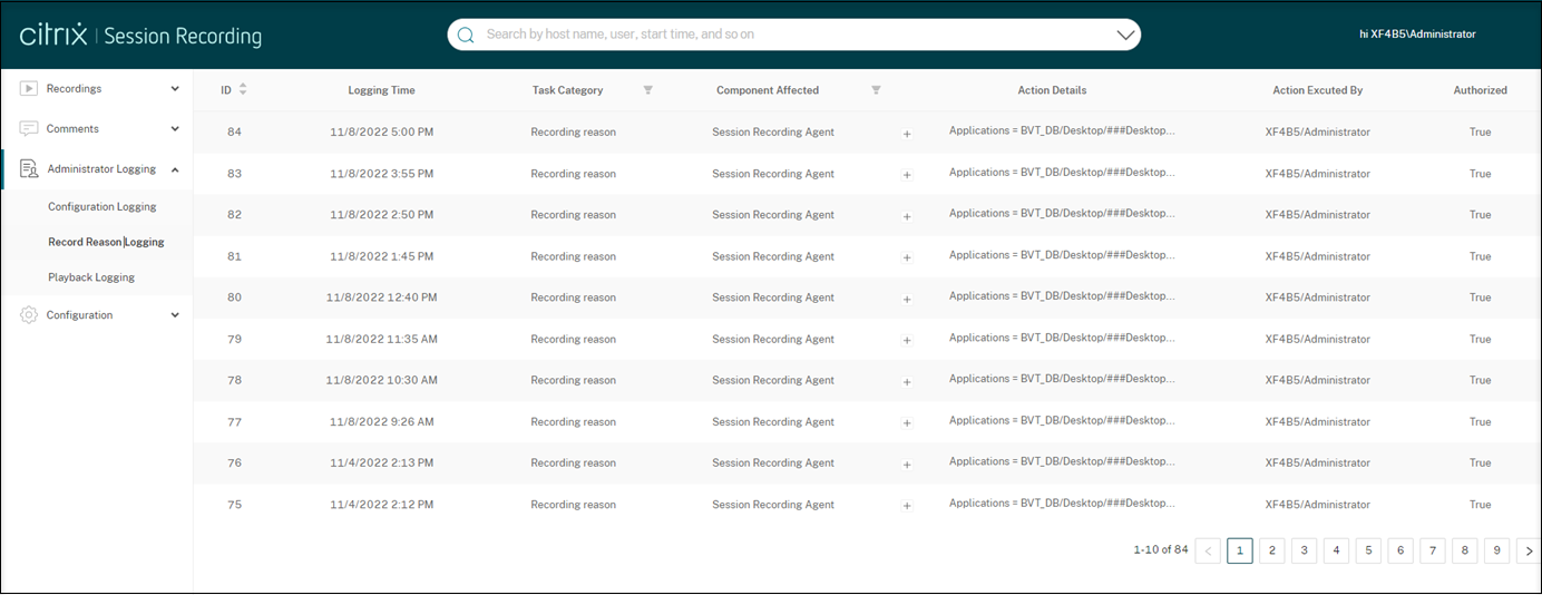 Recording reason logging