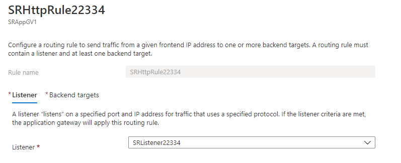 Anforderungsroutingregel für Port 22334 - Registerkarte "Listener"