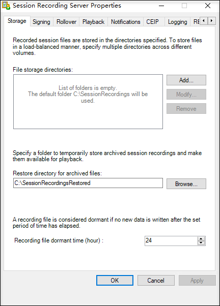 Configuration du temps de dormance du fichier d'enregistrement