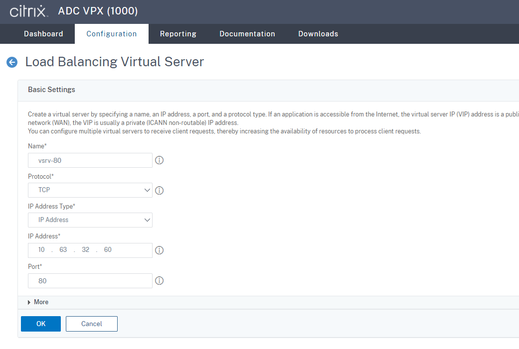 Load balancing virtual server