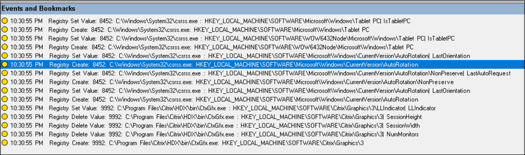 Registry modification events