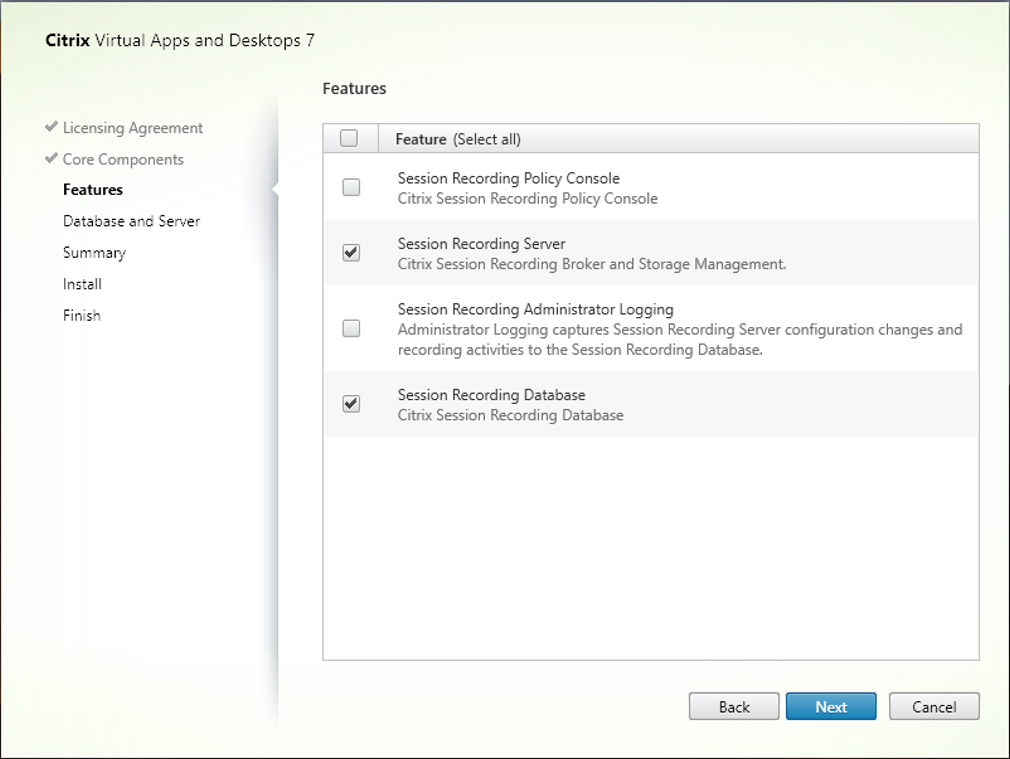 Install the Session Recording server, database, and administrator logging modules