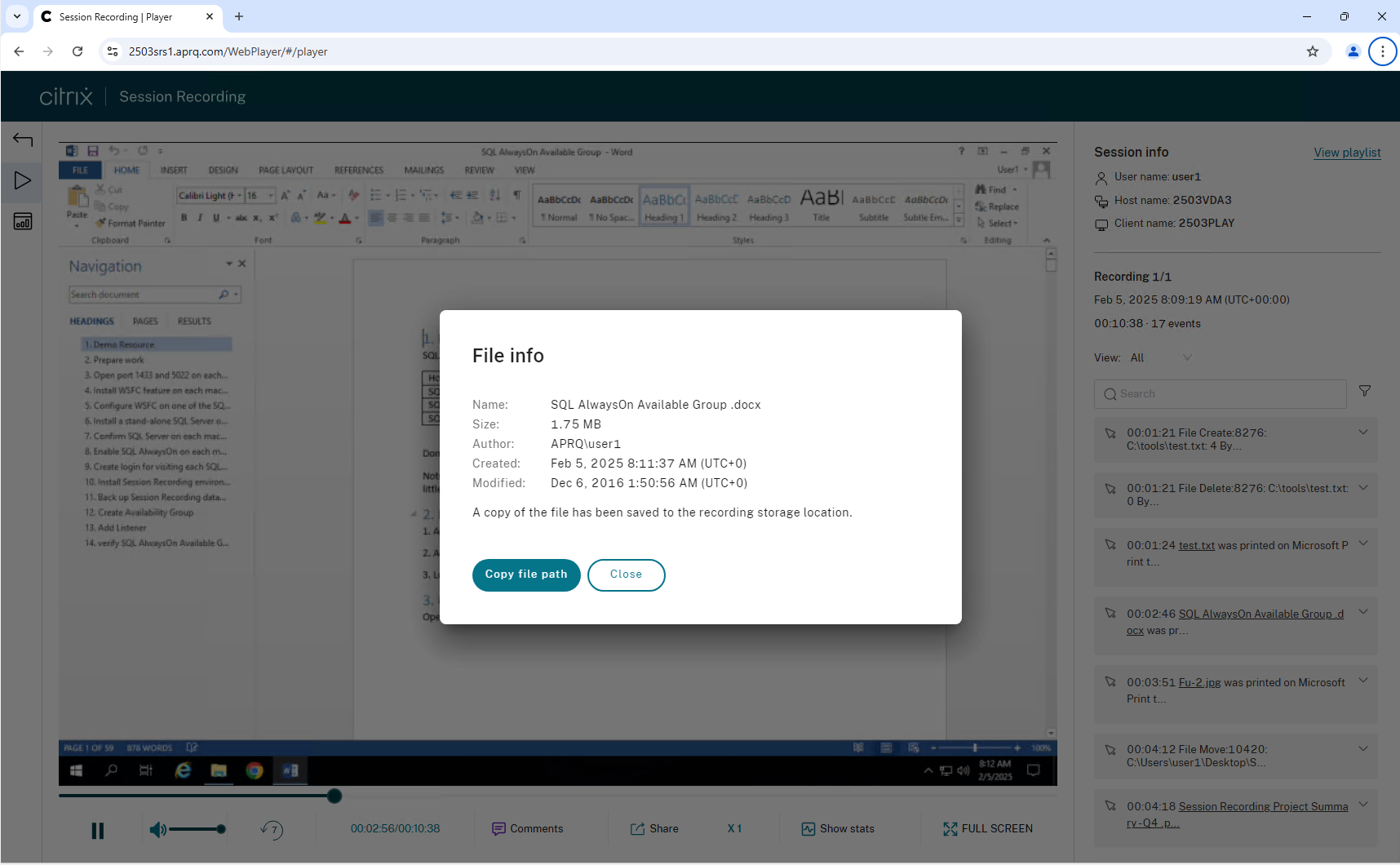 A printing activity event