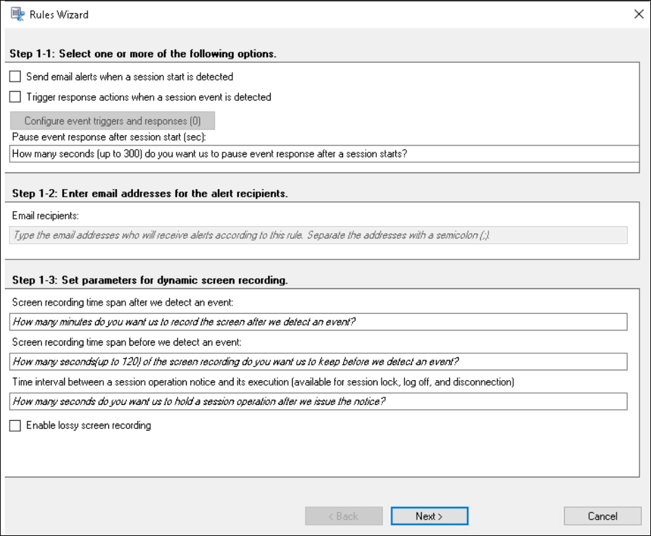 Trigger response actions when a session event is detected