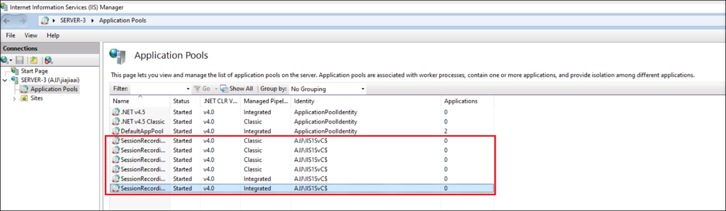 Application pool identities have been set to a gMSA