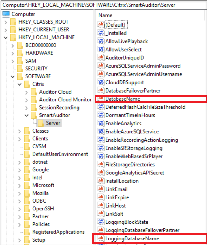 Find database names through the registry