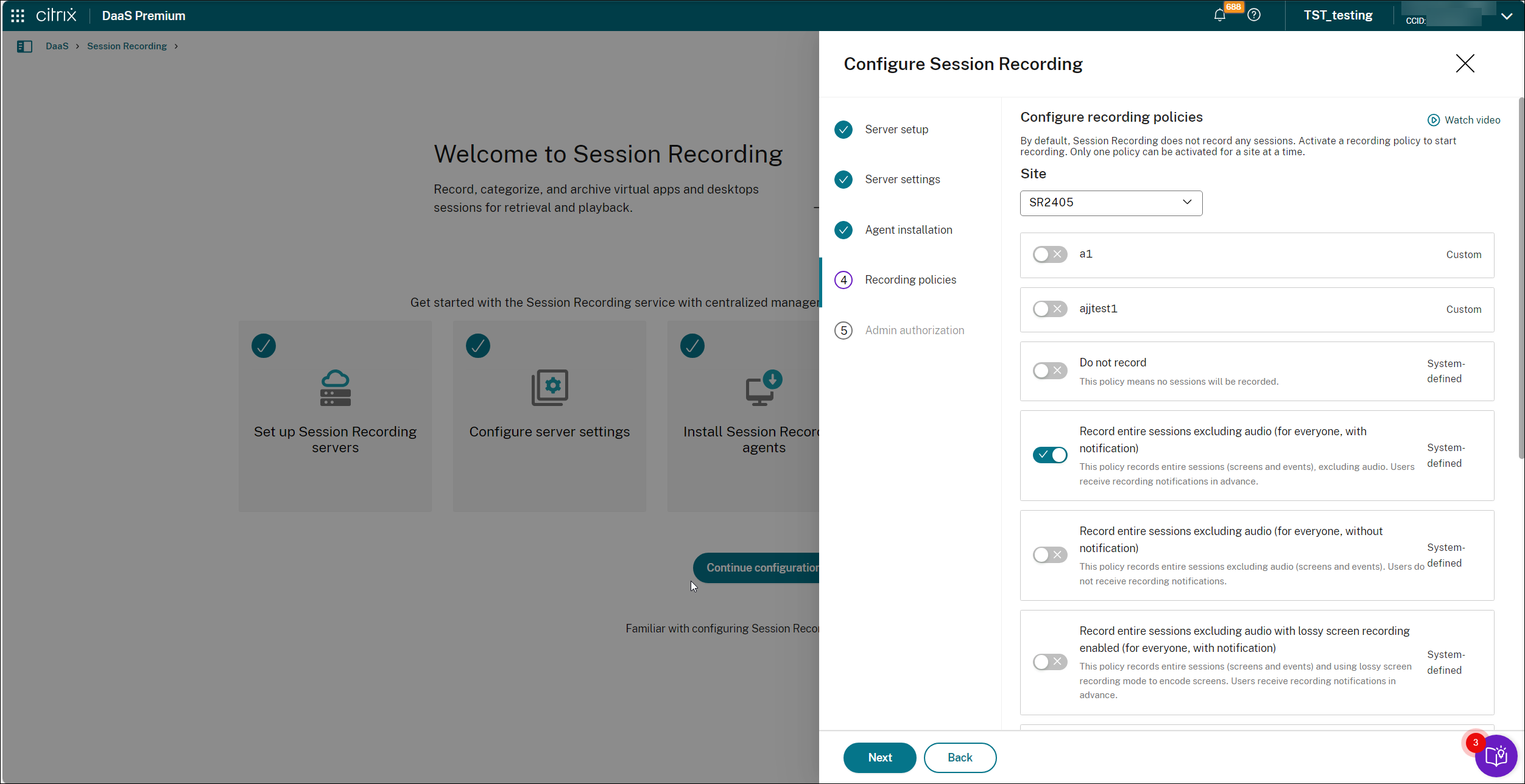 Recording policies page