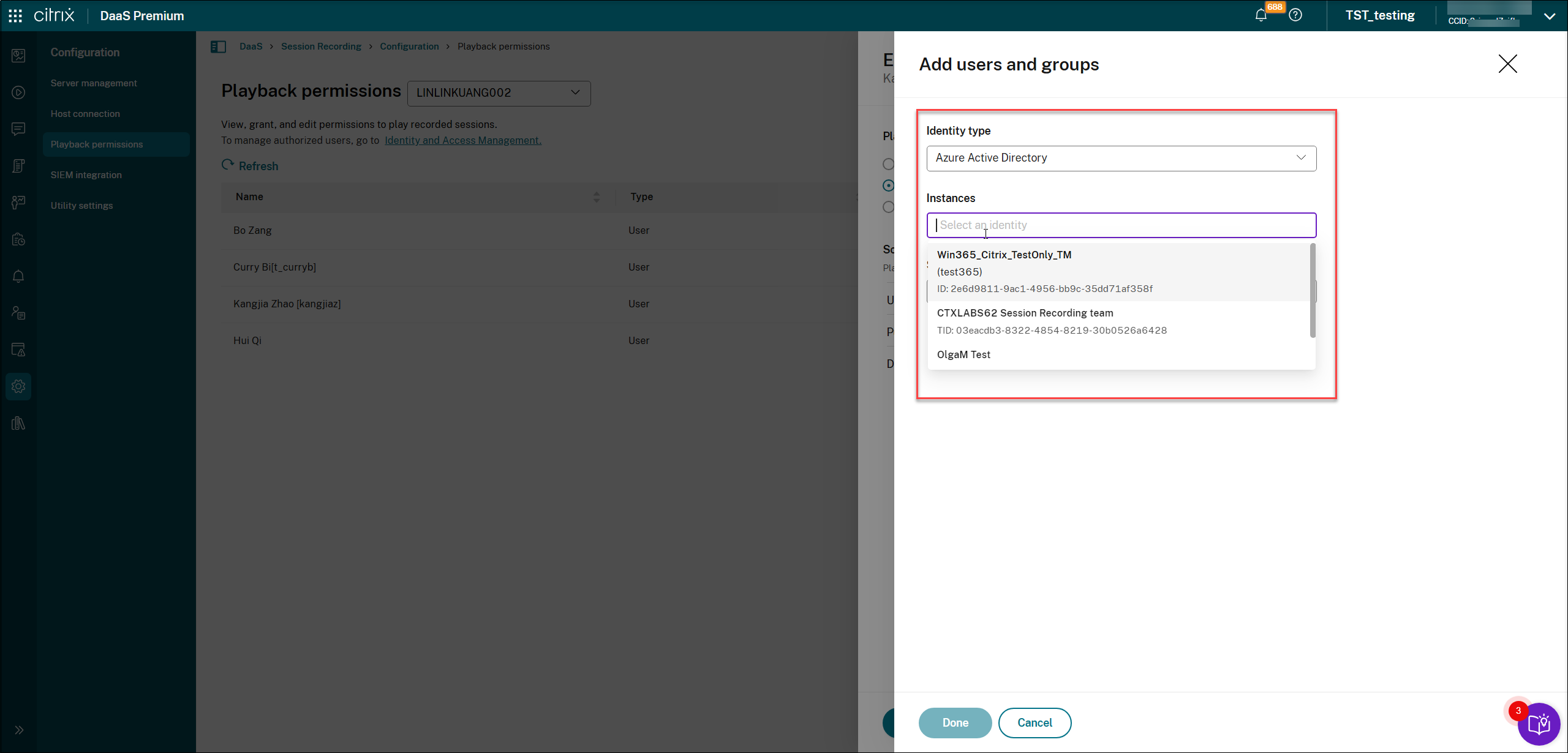Select an identity type