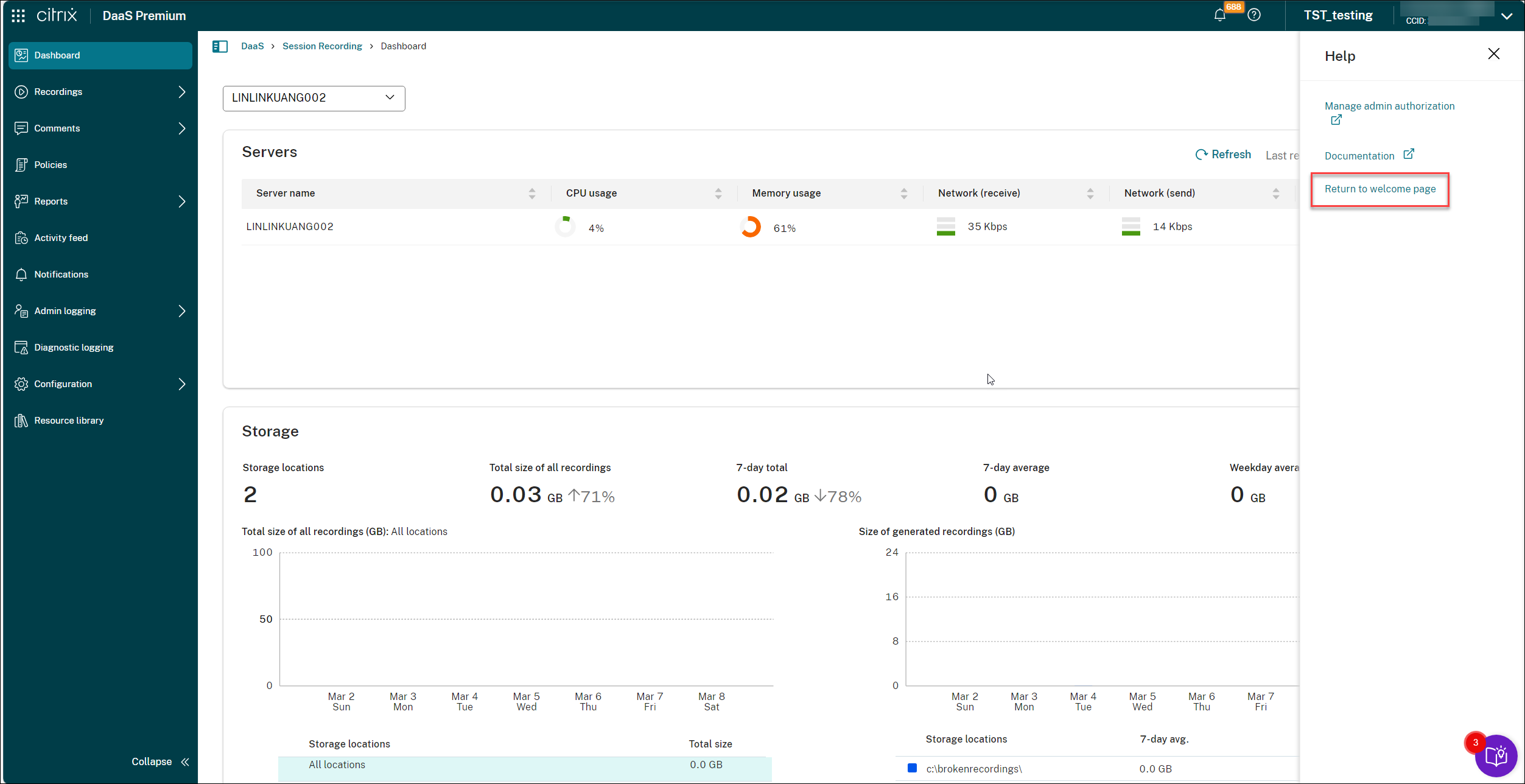 Return to welcome page