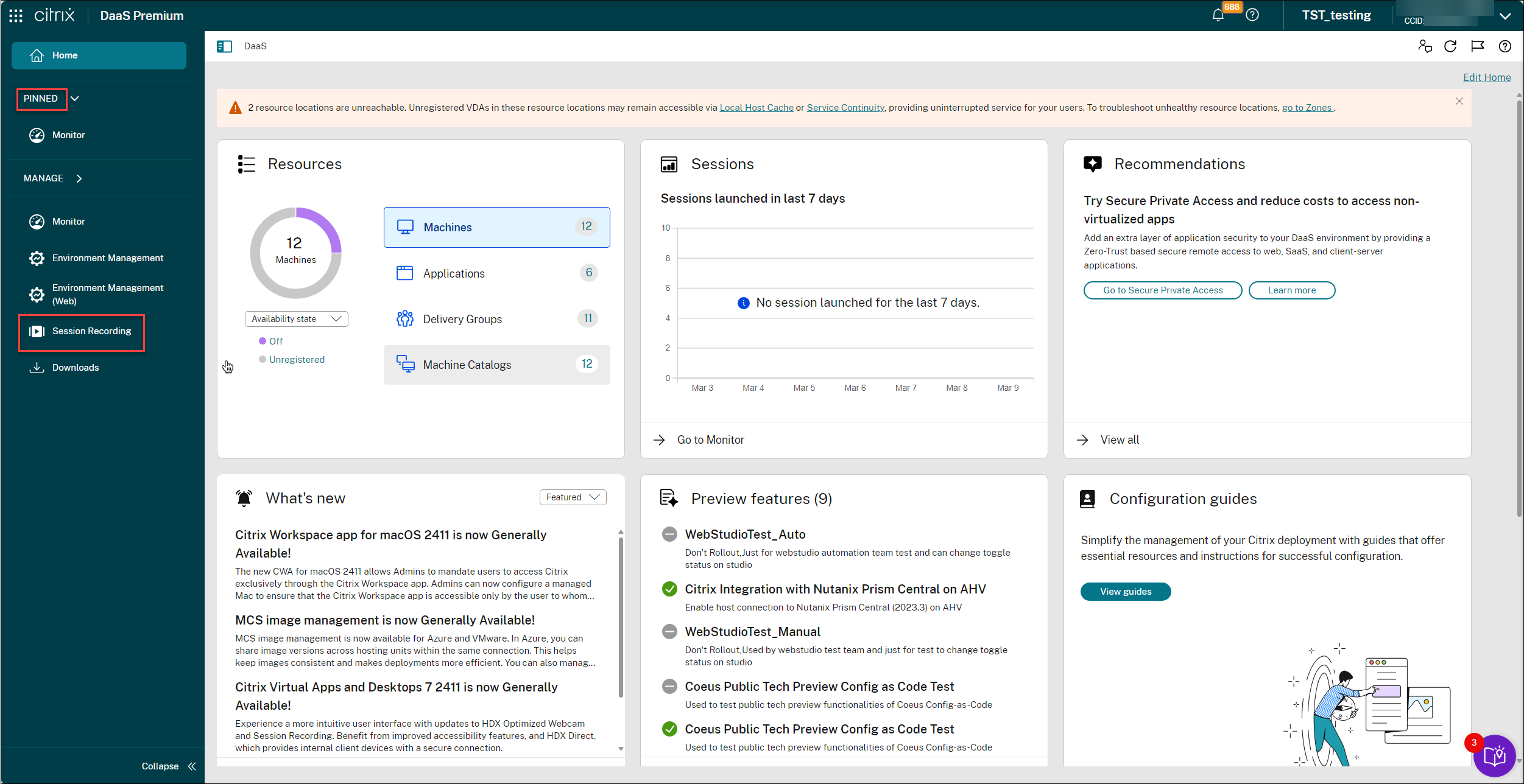 Access the Session Recording service hosted in Citrix DaaS