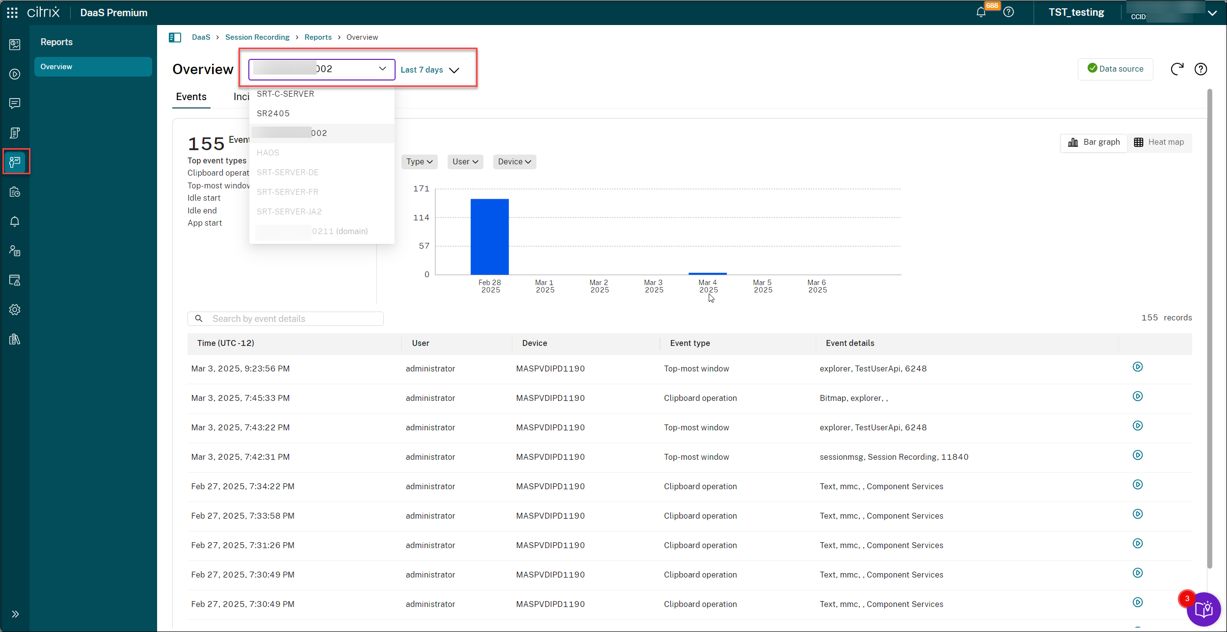 指定要查看报告的站点