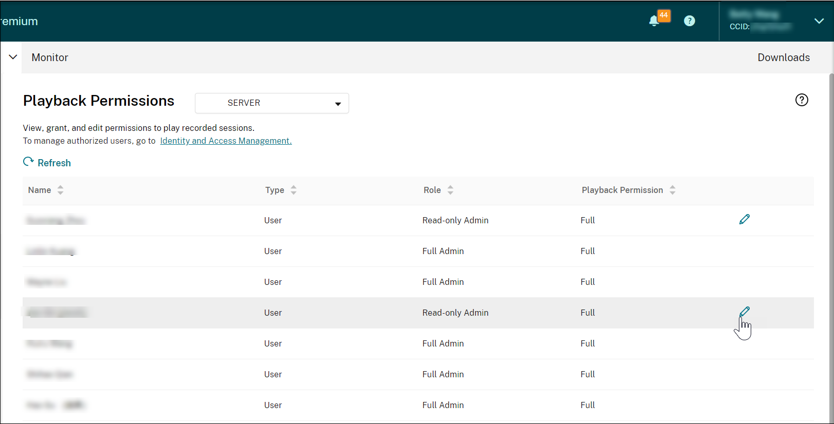 Turning to a Session Recording read-only admin