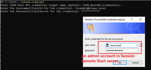 Admin account in Session Remote Start server