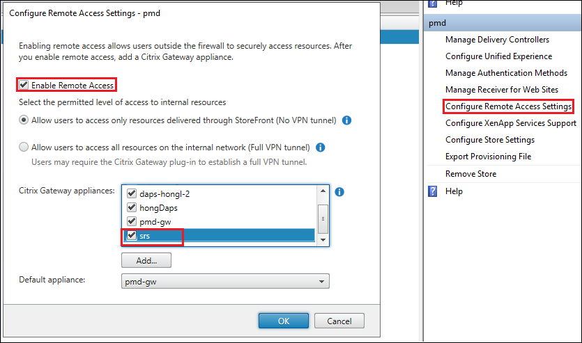 Configure remote accesss settings