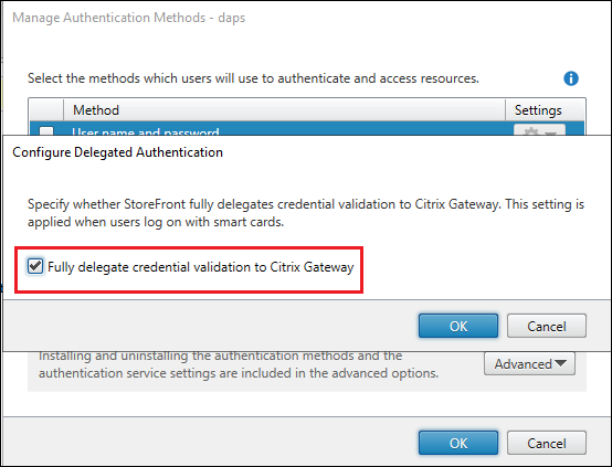 Full delegate credential validation to citrix gateway