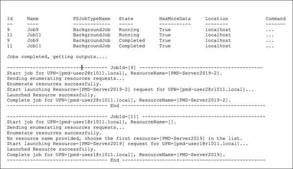 Launch output