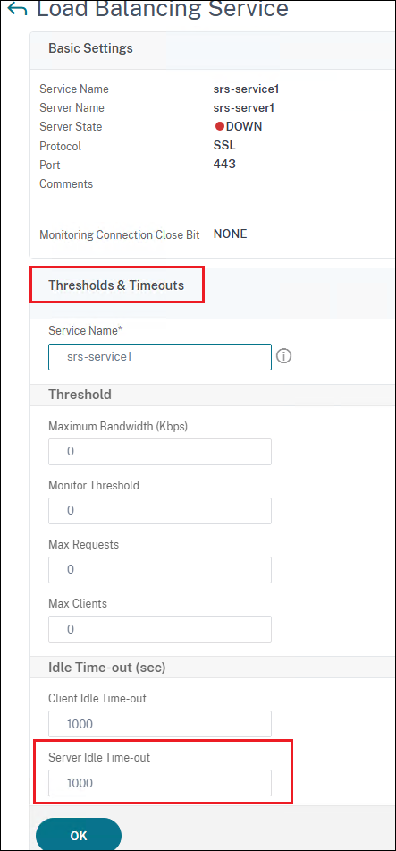 Configure services threshold