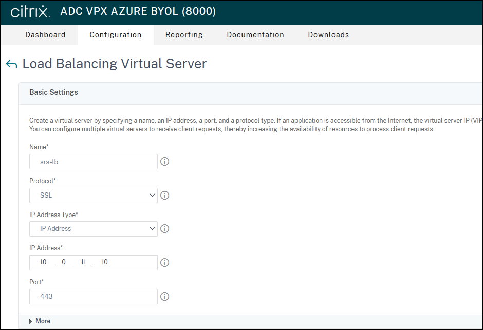 Load balance virtual server