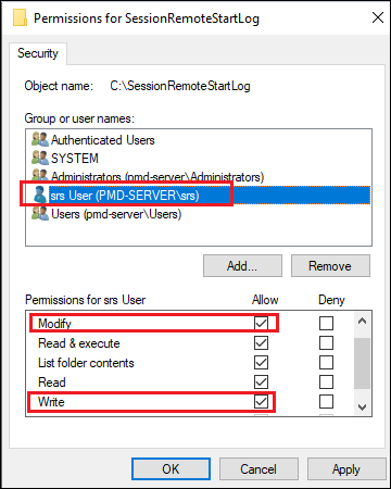 Permissions for log