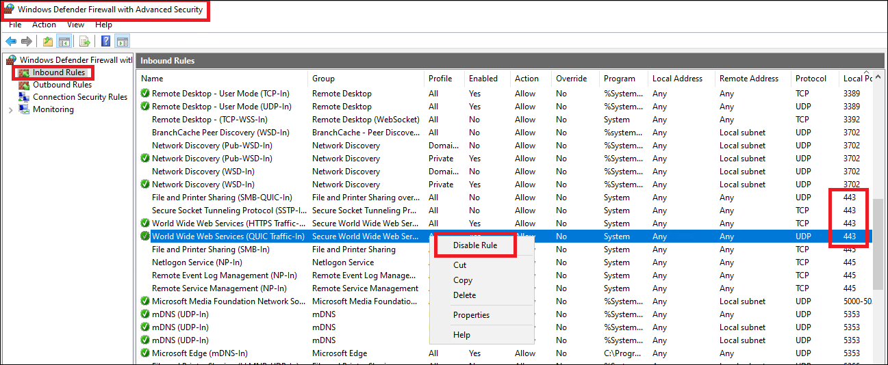 Windows defender firewall