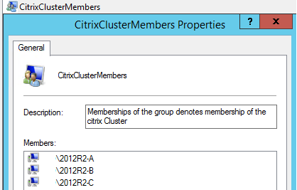 グループ2のCitrixClusterMembersPropertiesのスクリーンショット